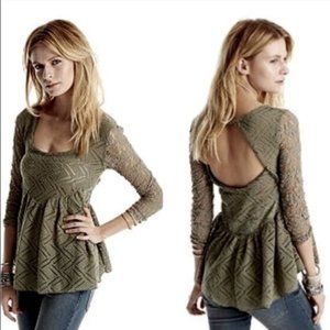 FREE PEOPLE Green Gracie Lace Peplum Top
